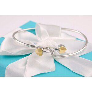 Tiffany & Co. Bracelet Double Hearts Love Knot 18K Gold and Silver Bangle 6"
